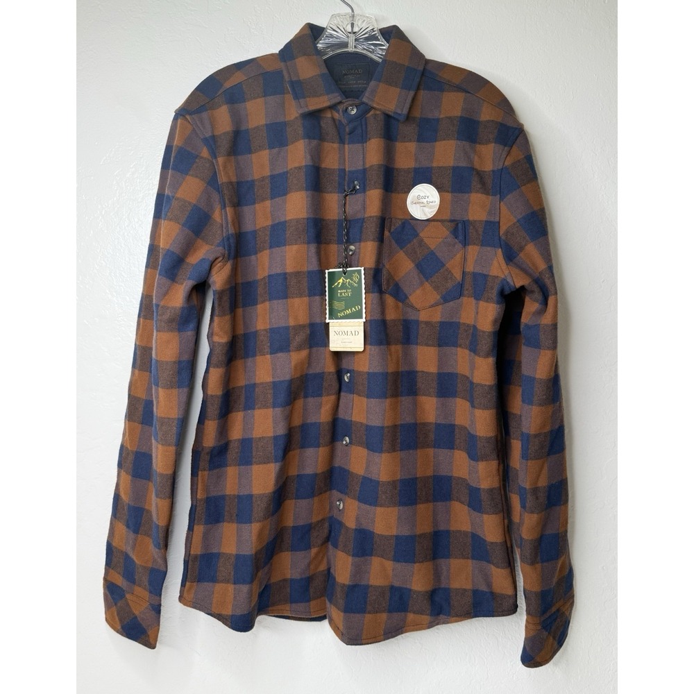 Nomad Mens Shirt Med Orange Blue Plaid Flannel Shacket Skater Grunge Woodsy New